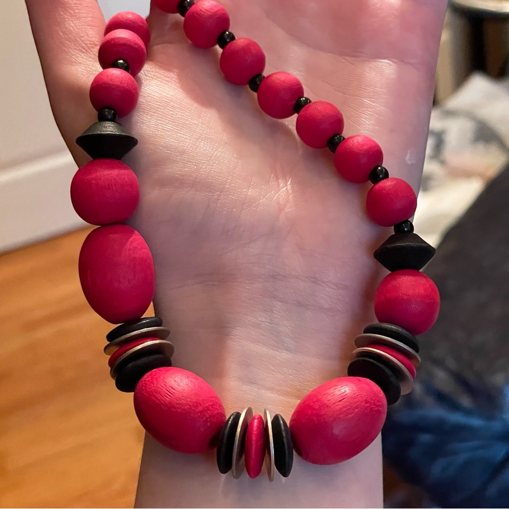 Vintage Red Chunky Beaded Necklace